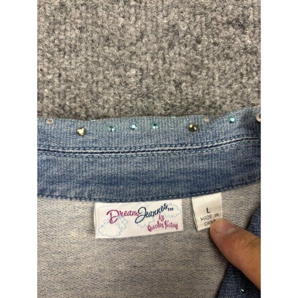 Quacker Factory DreamJeannes Jacket Womens Large Blue Denim Rhinestone Snap - Picture 2 of 5